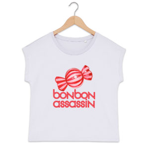 T-shirt femme biologique manches à revers - Bonbon