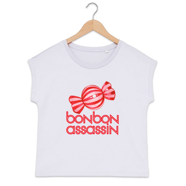 T-shirt femme biologique manches à revers - Bonbon